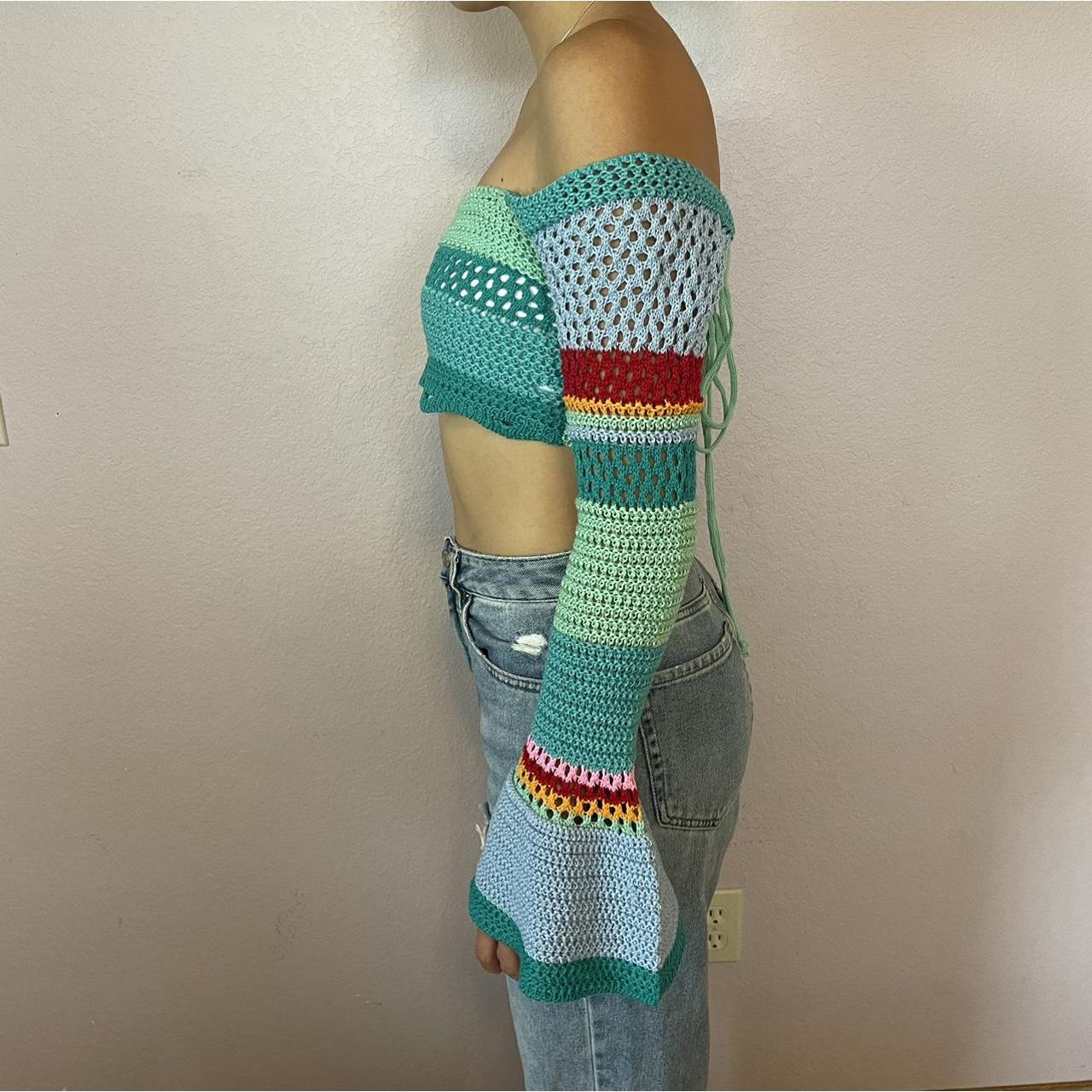 Rainbow crochet women s crop top Has only been worn Depop