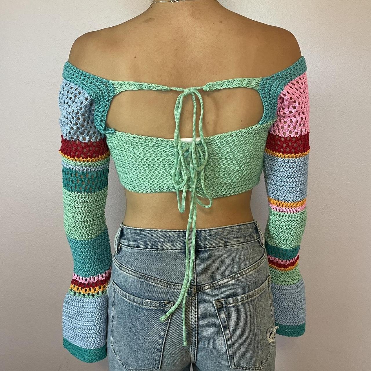 Rainbow crochet women s crop top Has only been worn Depop