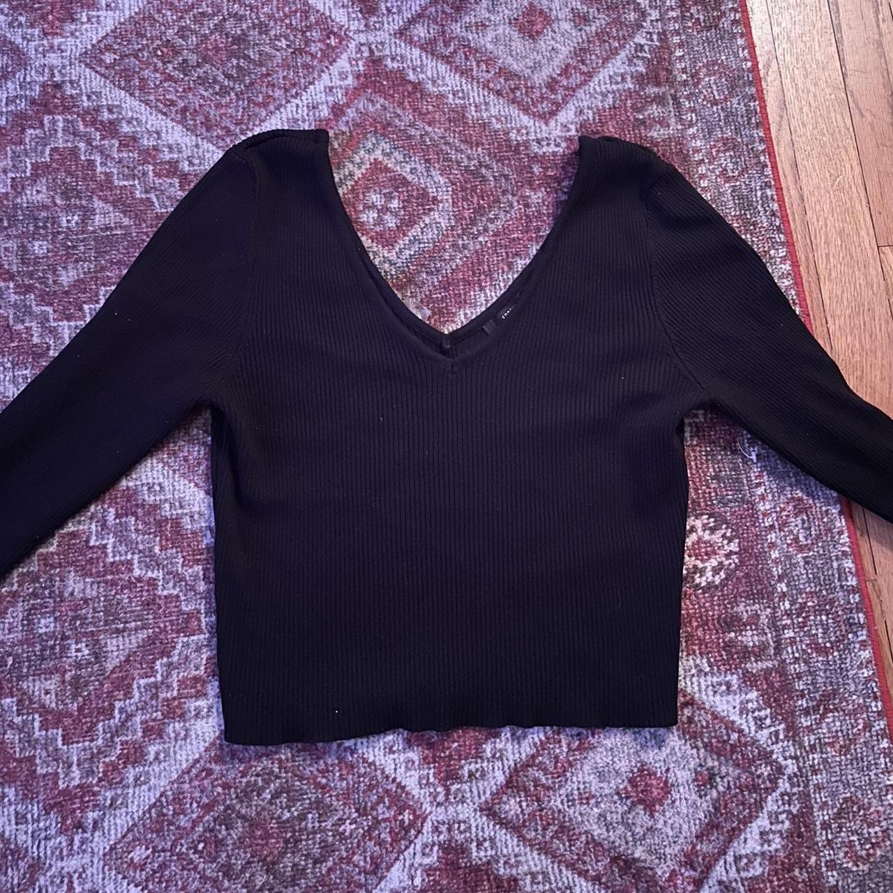 Black cropped sweater material long sleeve SIZE:... - Depop
