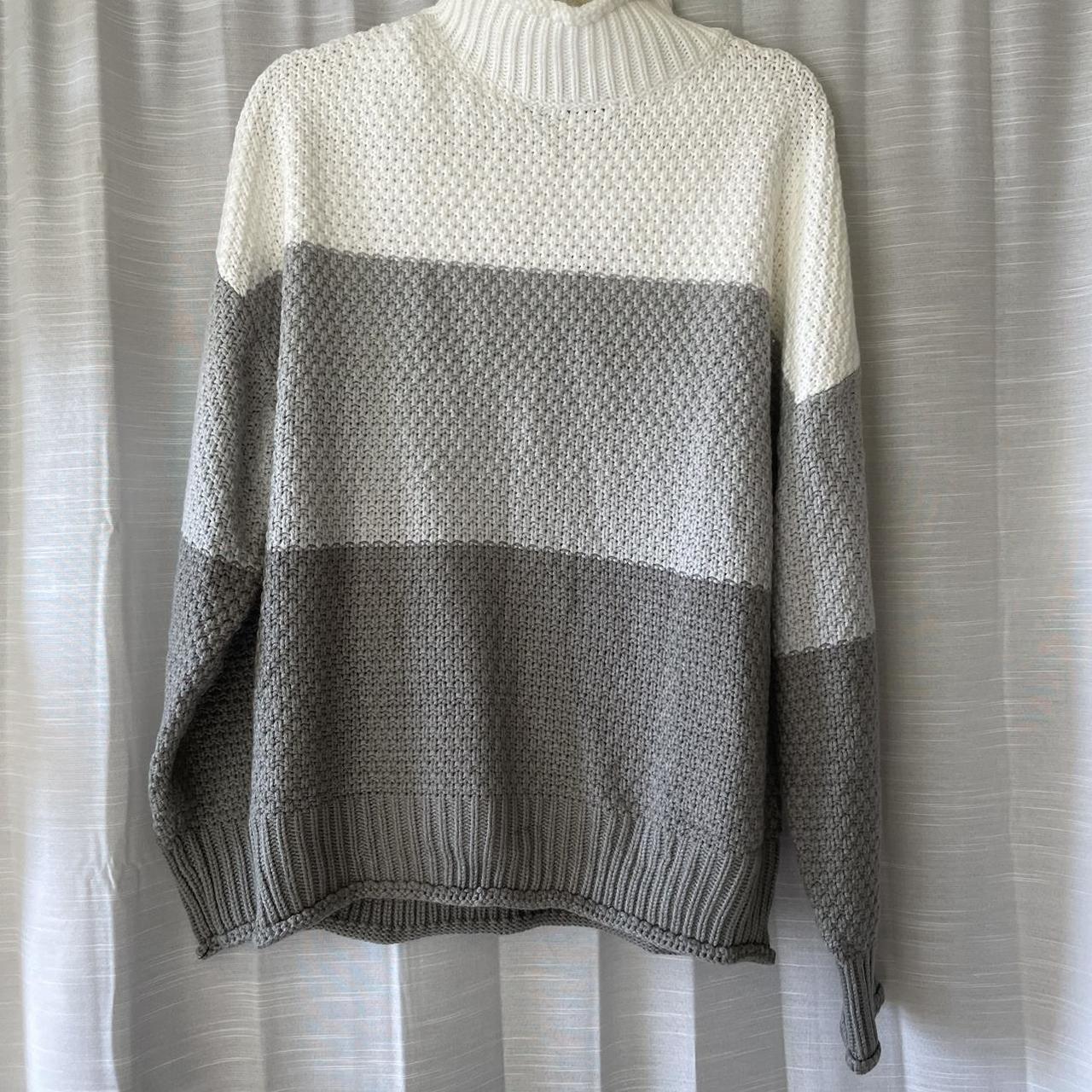 White and Grey Knit Turtleneck Sweater Zesica... - Depop
