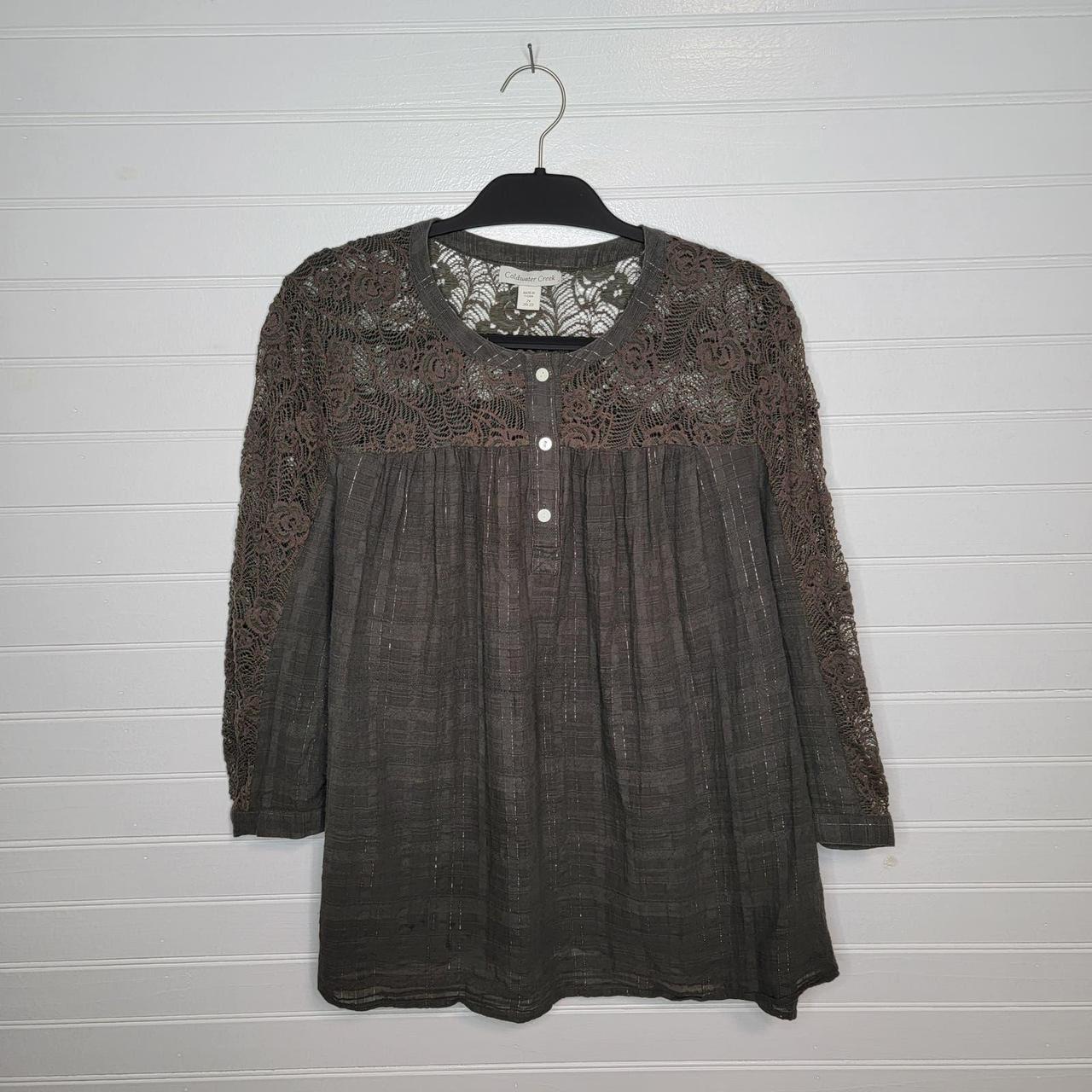 Coldwater Creek Plus Size 2X Top Lacey Boho Peasant... - Depop