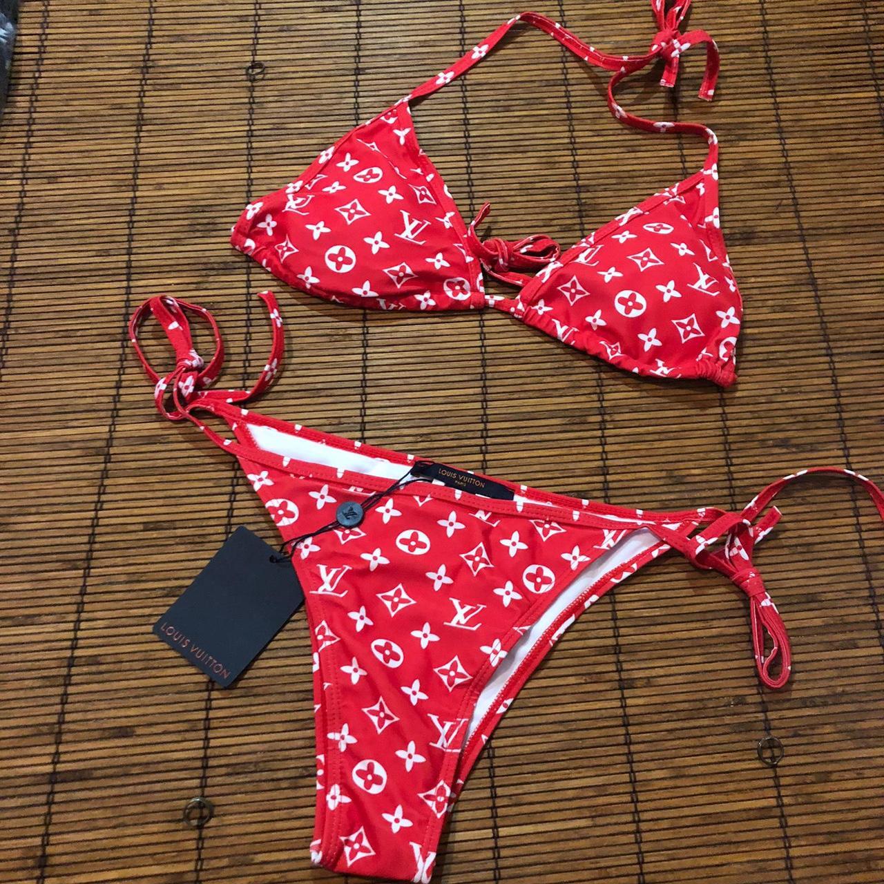 Red and white Louis Vuitton, bathing suit Depop
