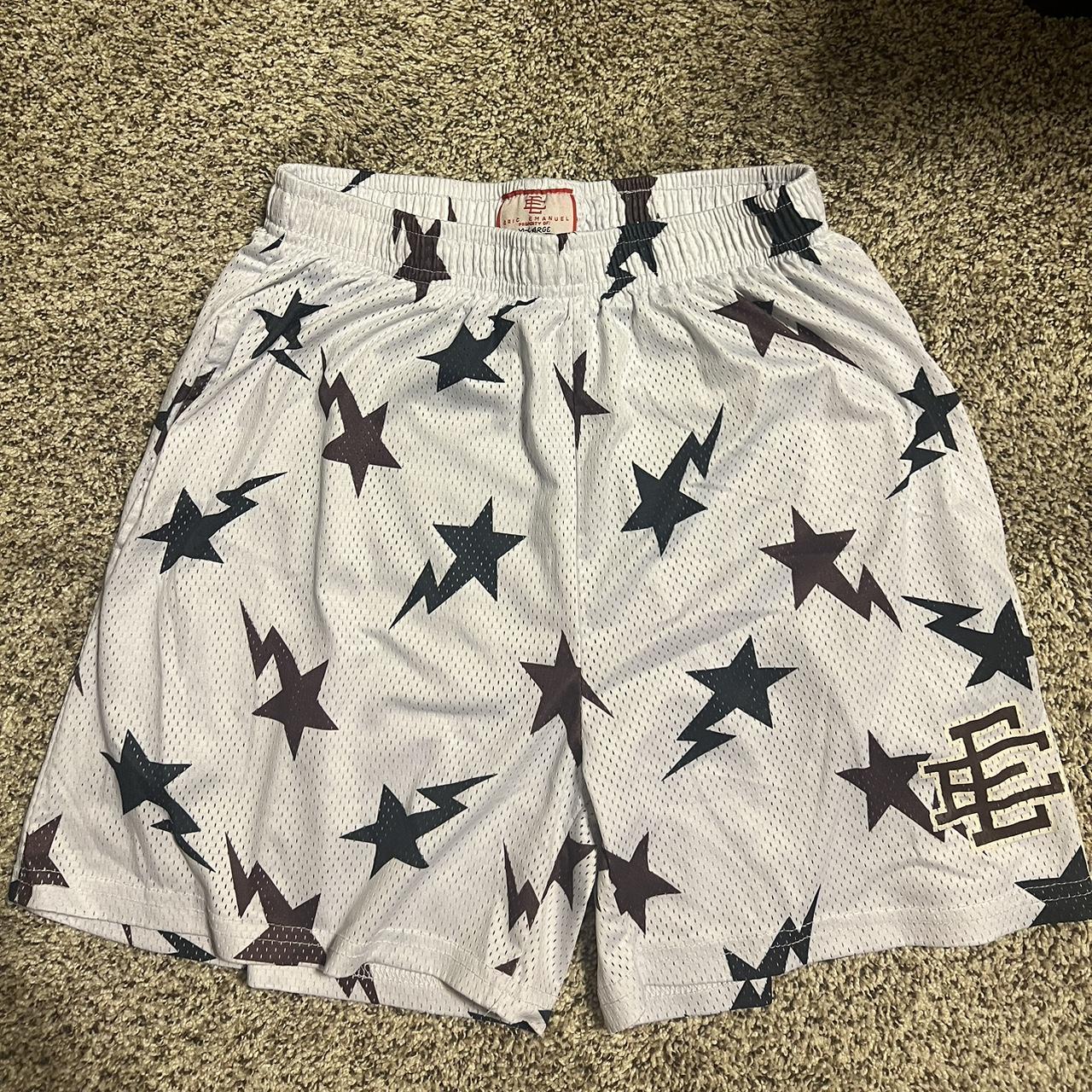 Eric Emanuel Star Shorts White w/ Brown and Black... - Depop