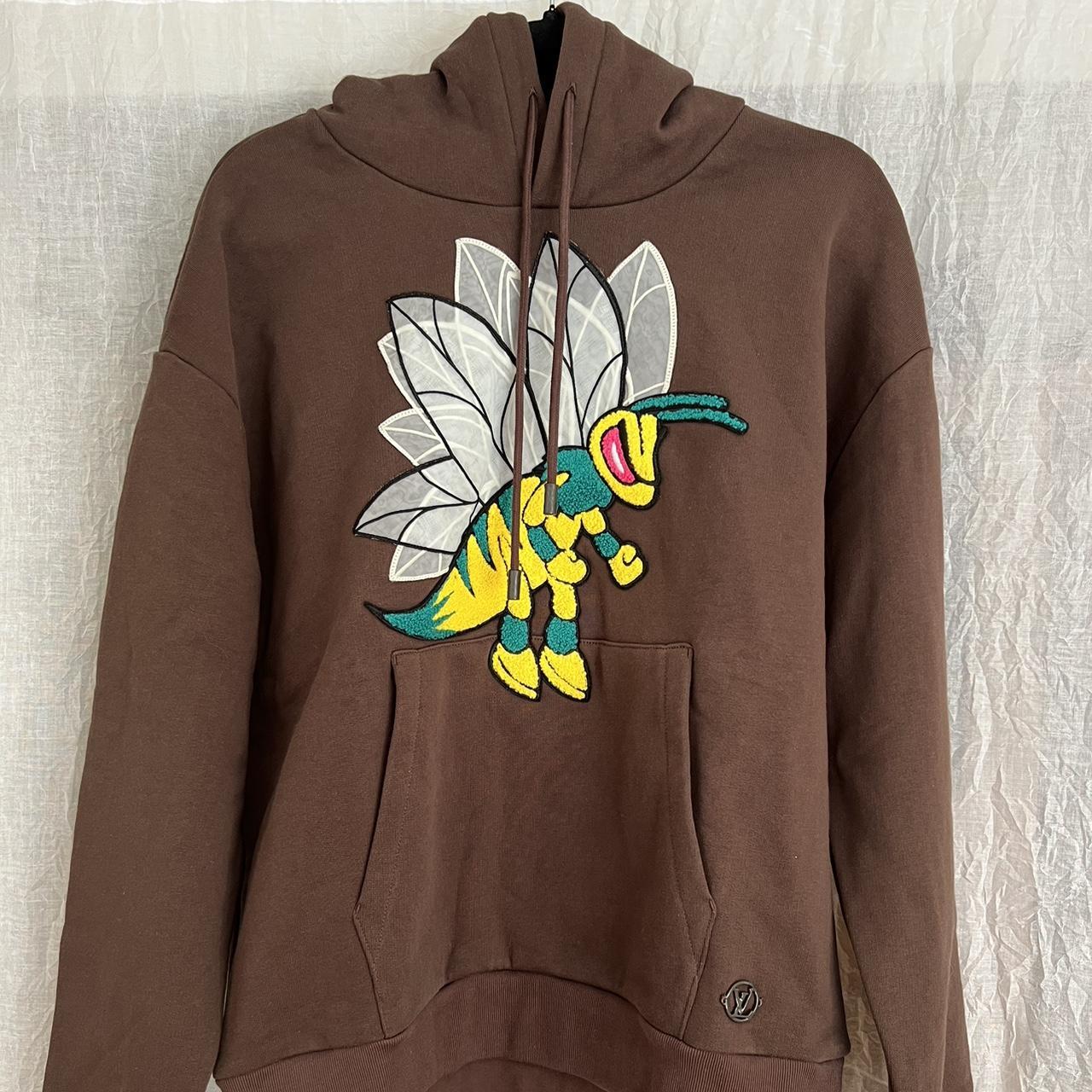 Louis Vuitton Graphic Bee Patched Hoodie Dark BROWN. Size XL