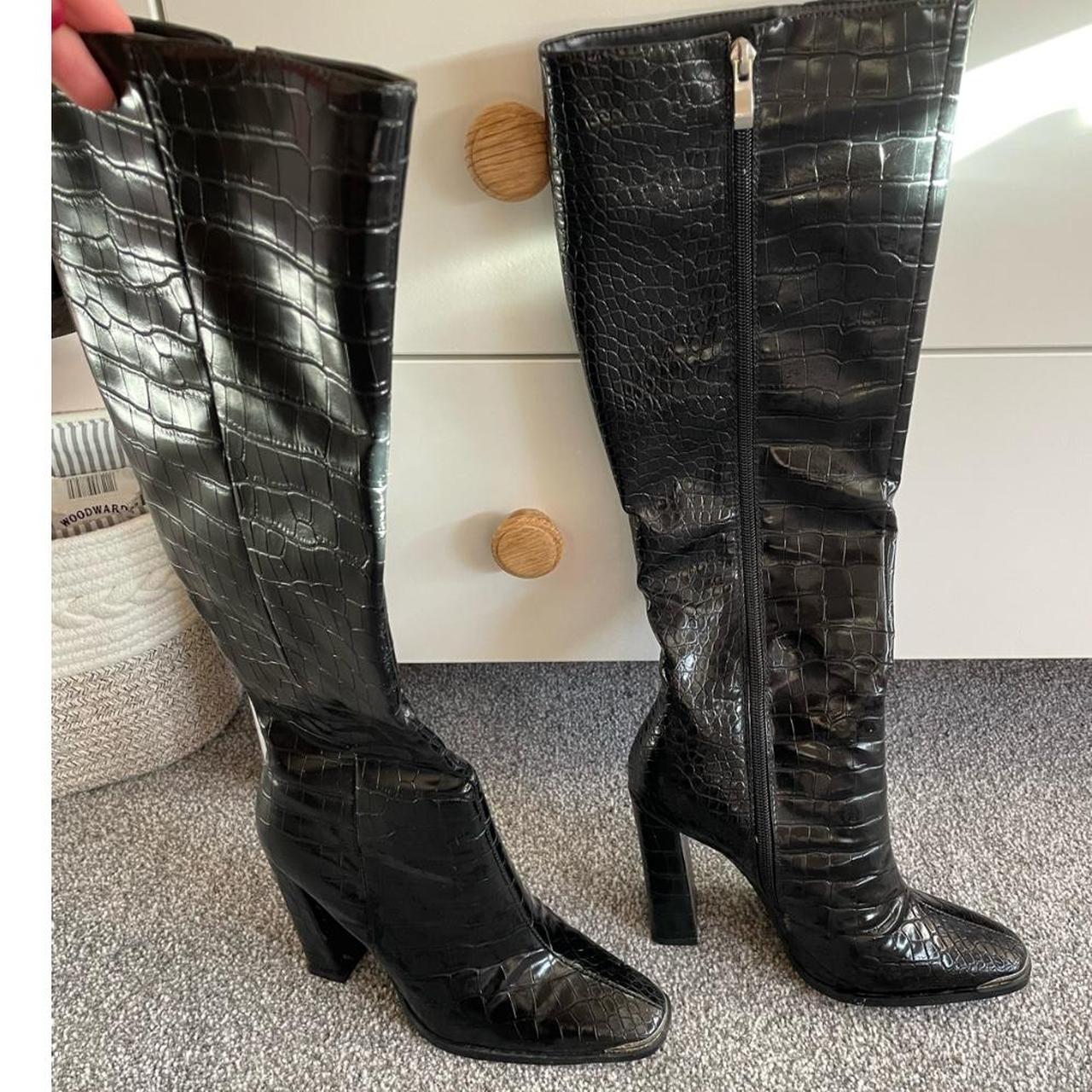 black croc knee boots