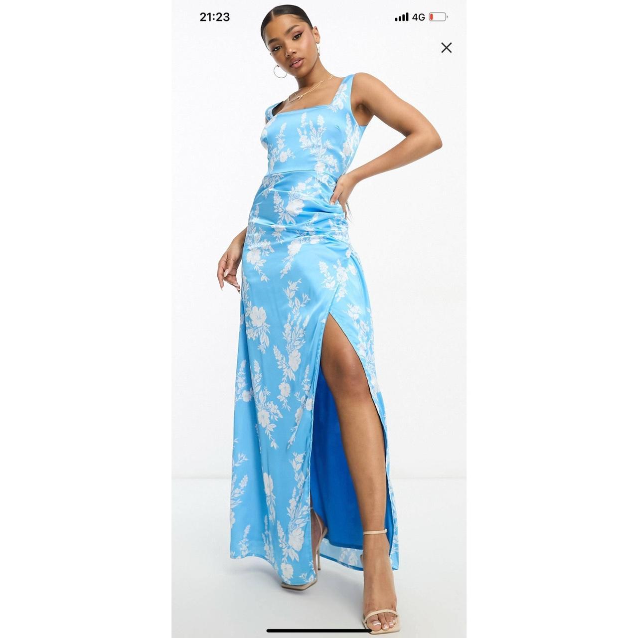 Asos Blue Satin Floral Dress Anaya Square Neck Satin Maxi Dress