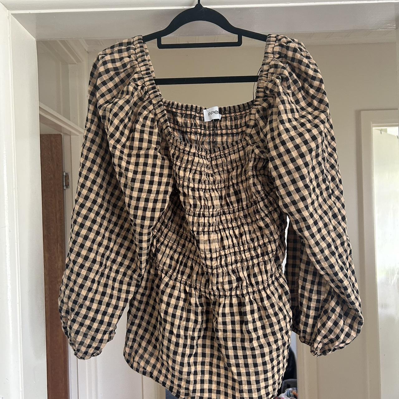 Myer Piper yellow and black check blouse - Depop