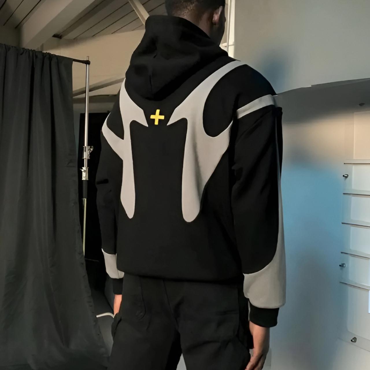 Retro Design Zip Up Hoodie | Black and Grey | Sizes... - Depop