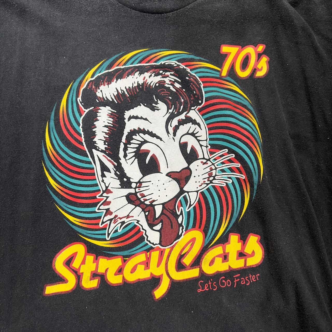 Vintage stray cats black tshirt with colorful front... - Depop