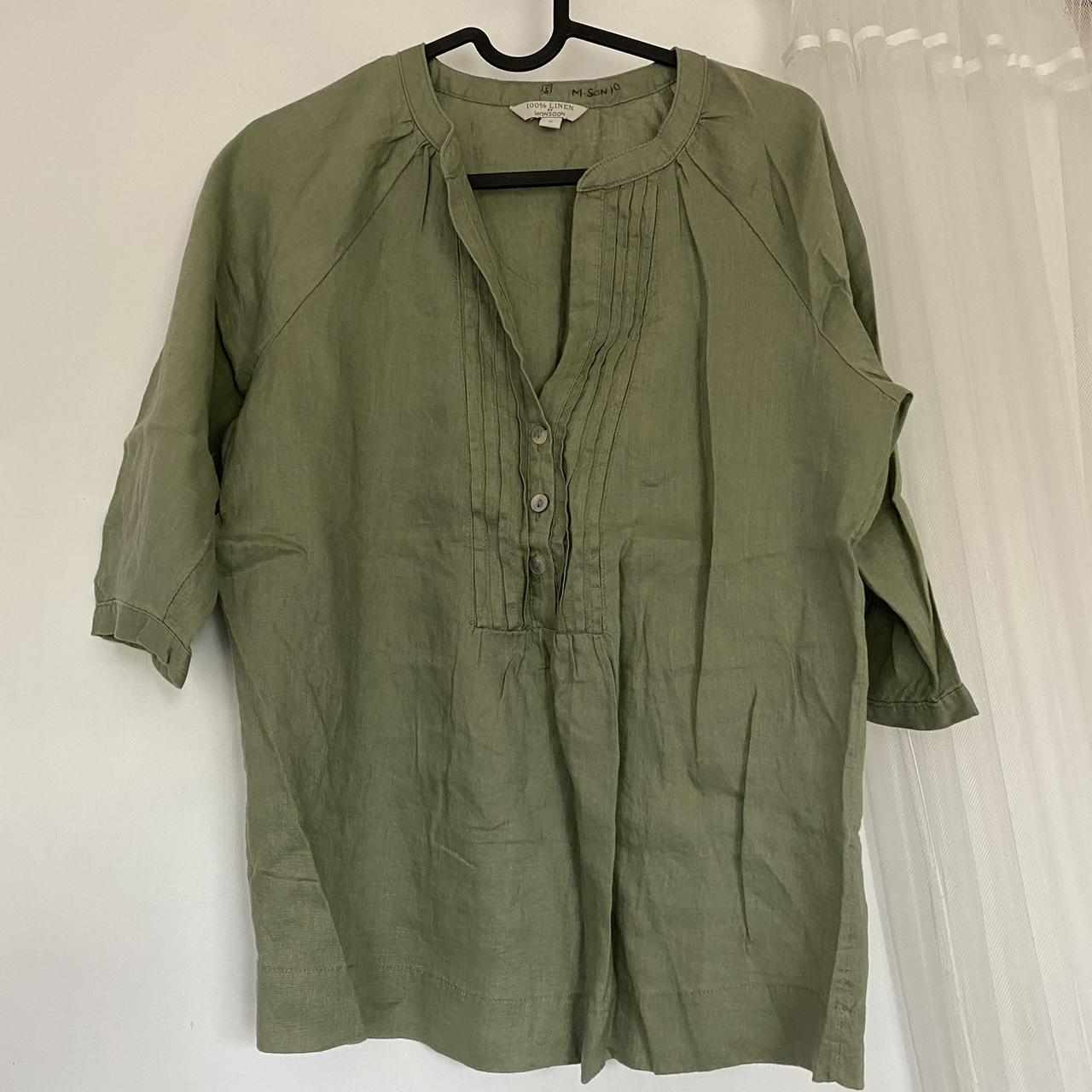 olive green linen shirt - Depop