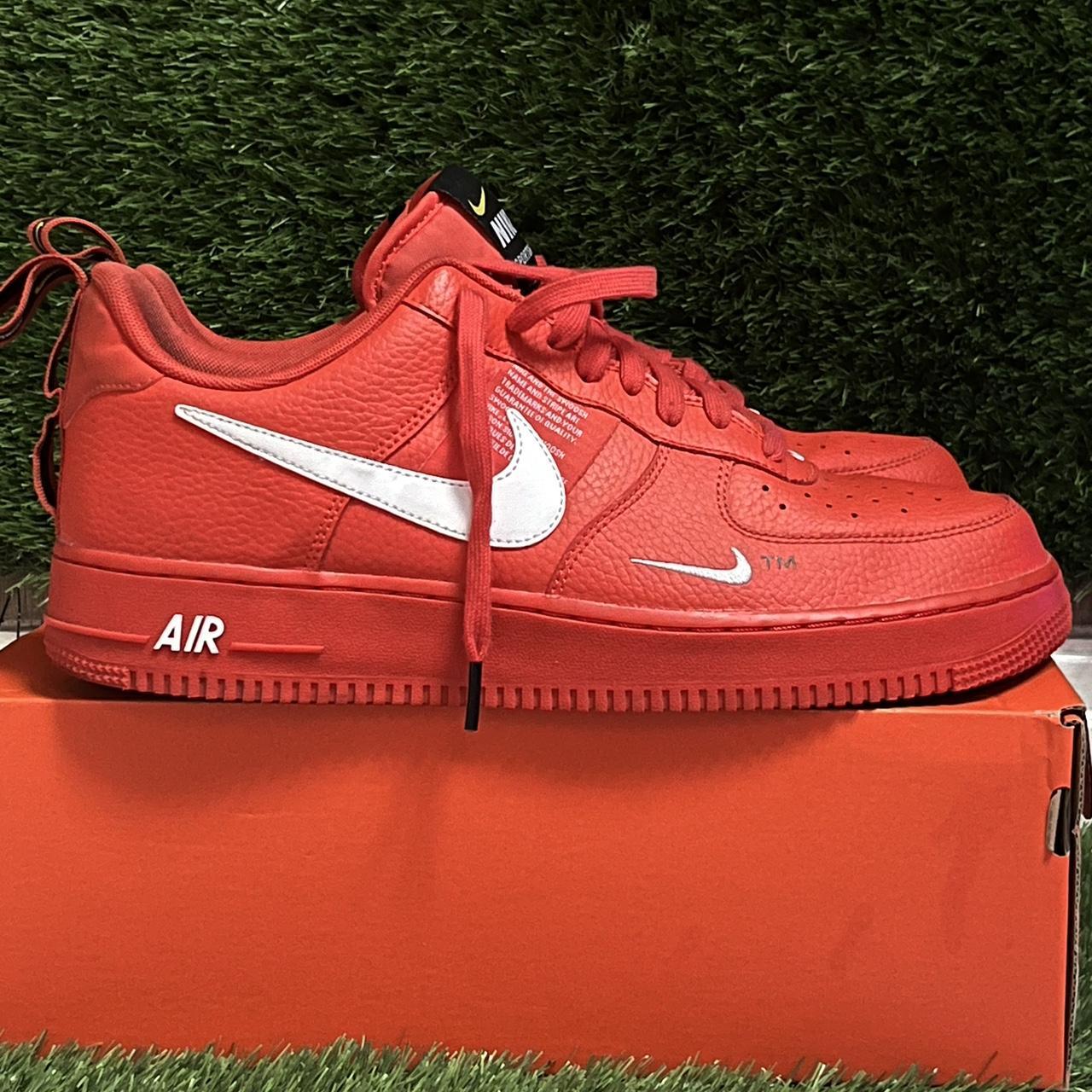 Red Utility Air force 1 Worn a few times Slight... - Depop