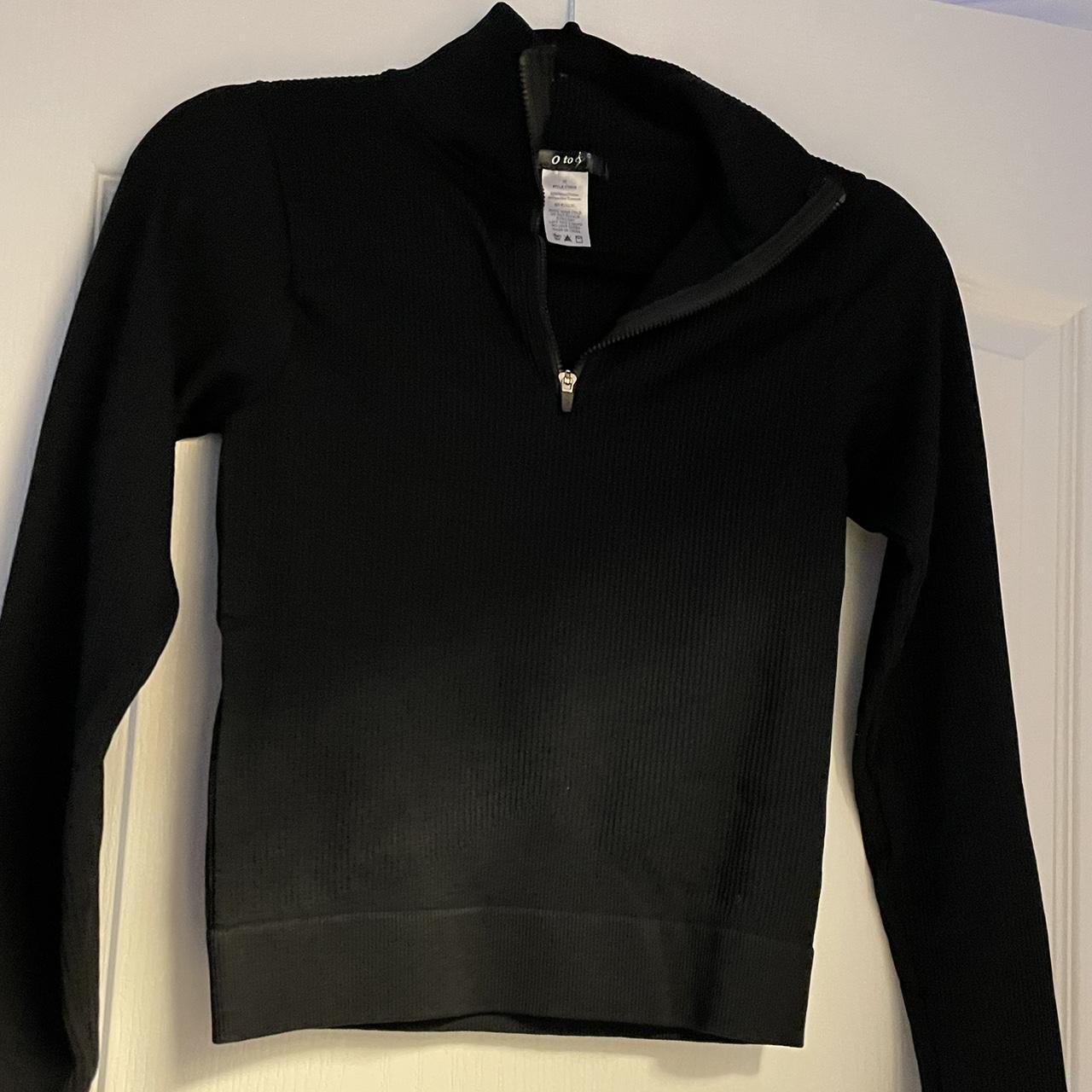 black, long sleeve crop top, quarter zip slim... - Depop