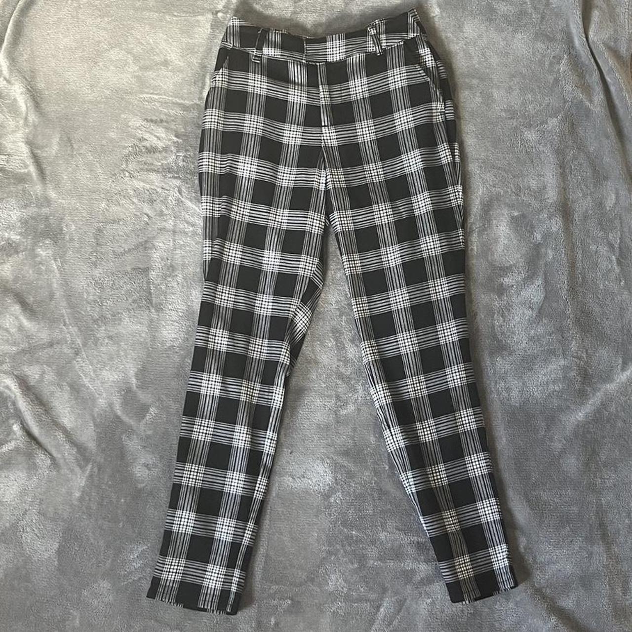 black and white plaid pants, size small, worn... - Depop