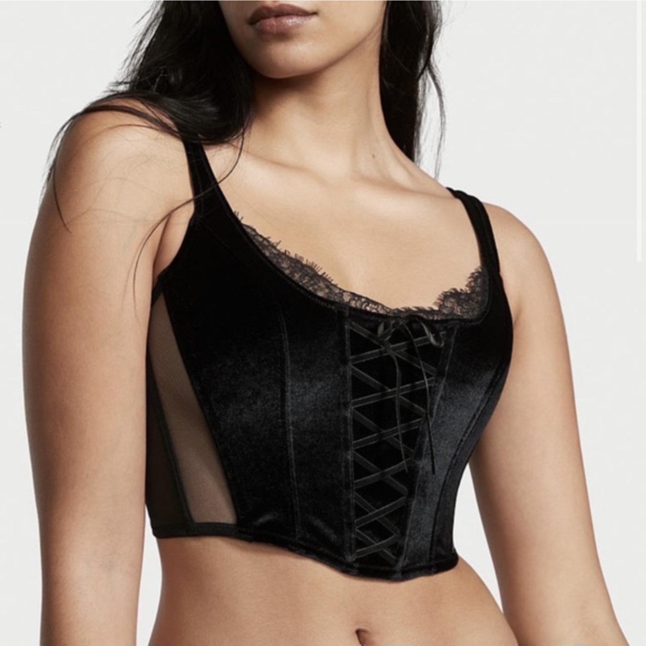 Victoria’s Secret black velvet lace corset top. tag