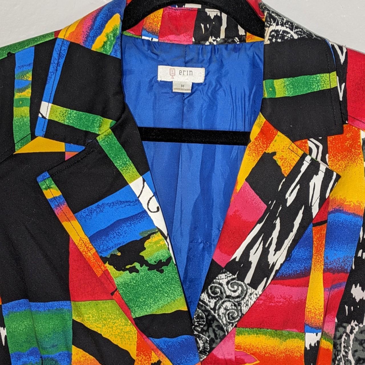 Funky Abstract Rainbow Blazer Vintage Colorful Black... Depop
