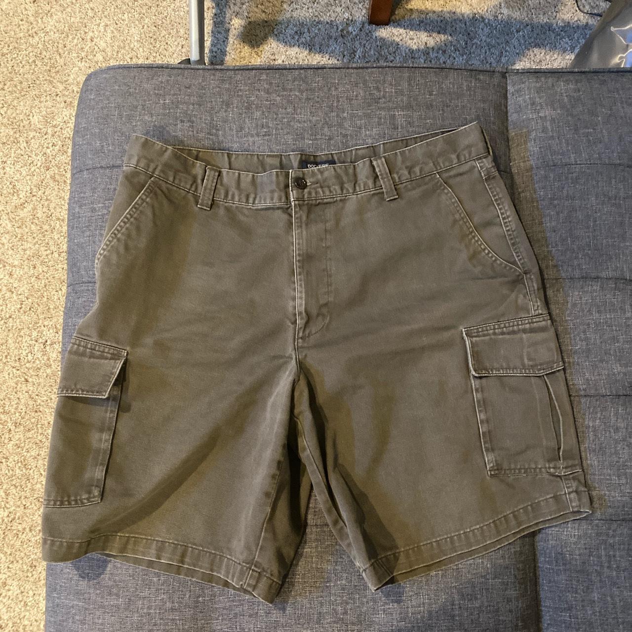 Washed brown docker cargo shorts, waist size 38... - Depop