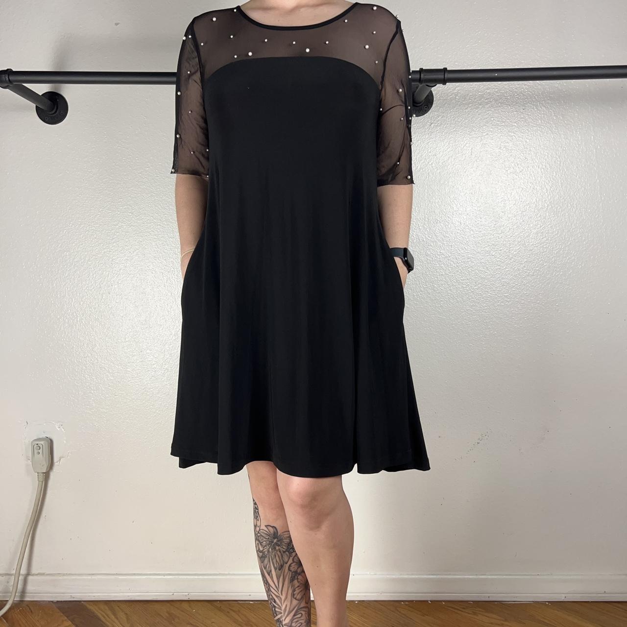 Quarter Sleeve Black Dress With Pearls And Depop