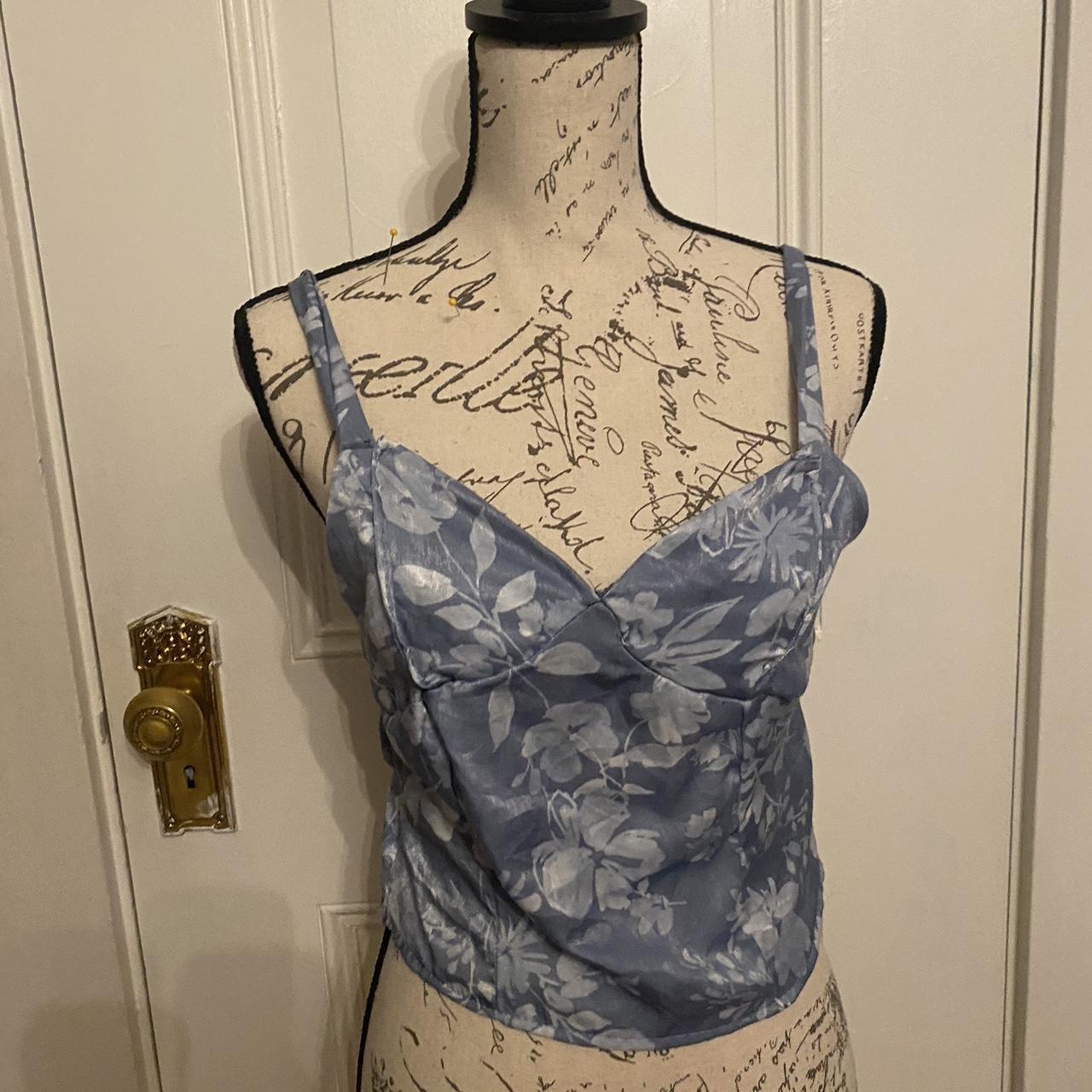 Blue floral tank top silk. Depop