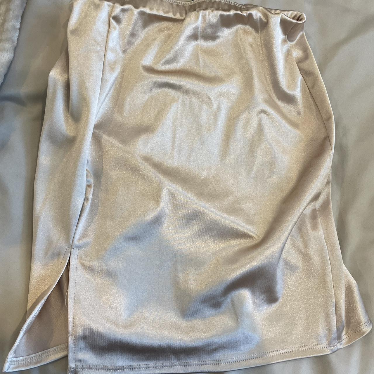 Gold satin never been worn mini skirt - Depop