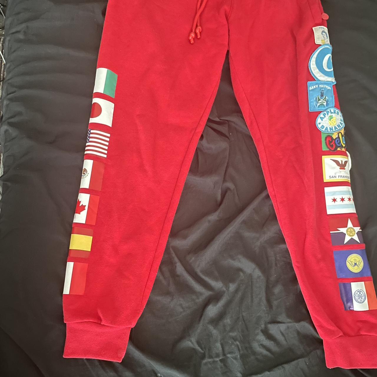 Small “World Tour” Red Cookies Sweatpants - Depop