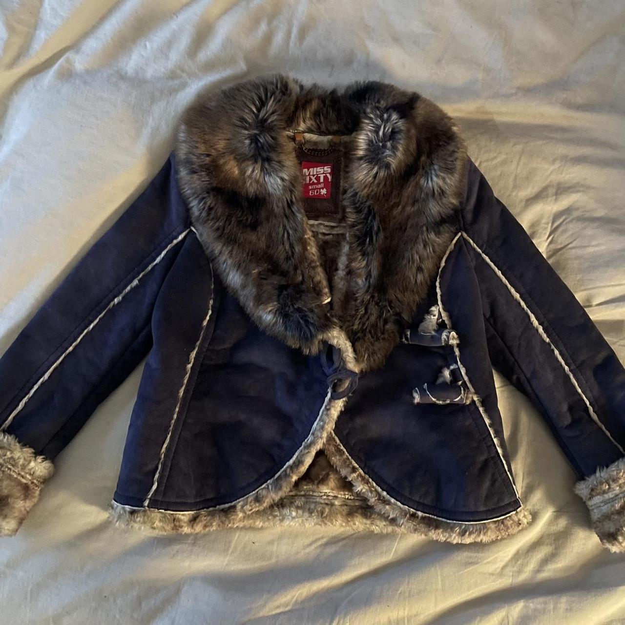MISS SIXTY ミスシックスティ　2wayジャケットコート　変形スリーブ Vintage Y2k Miss Sixty 60 Womens Button Denim Sherpa Fur Coat