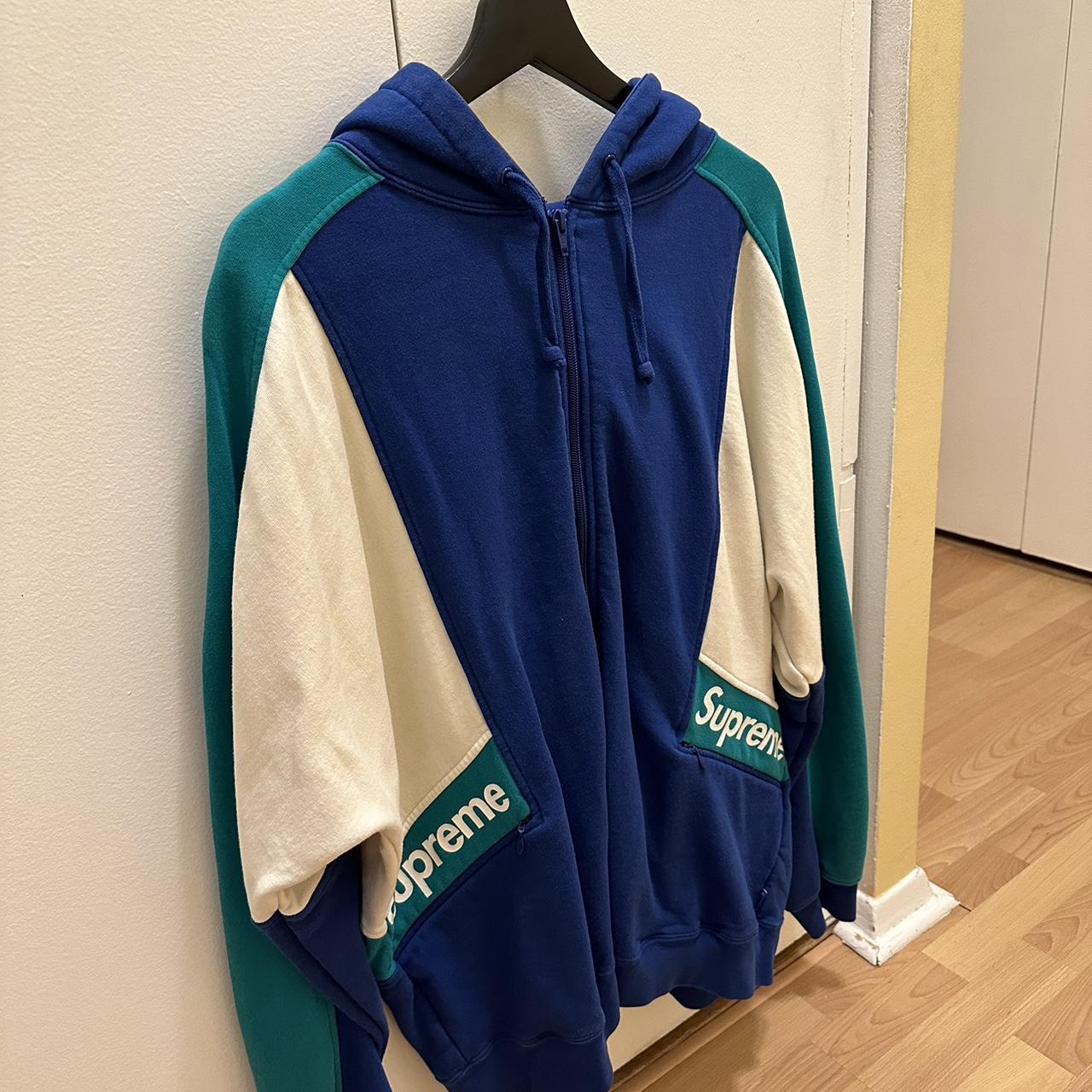 Supreme Color Blocked Zip Up Hooded Sweatshirt Royal... - Depop