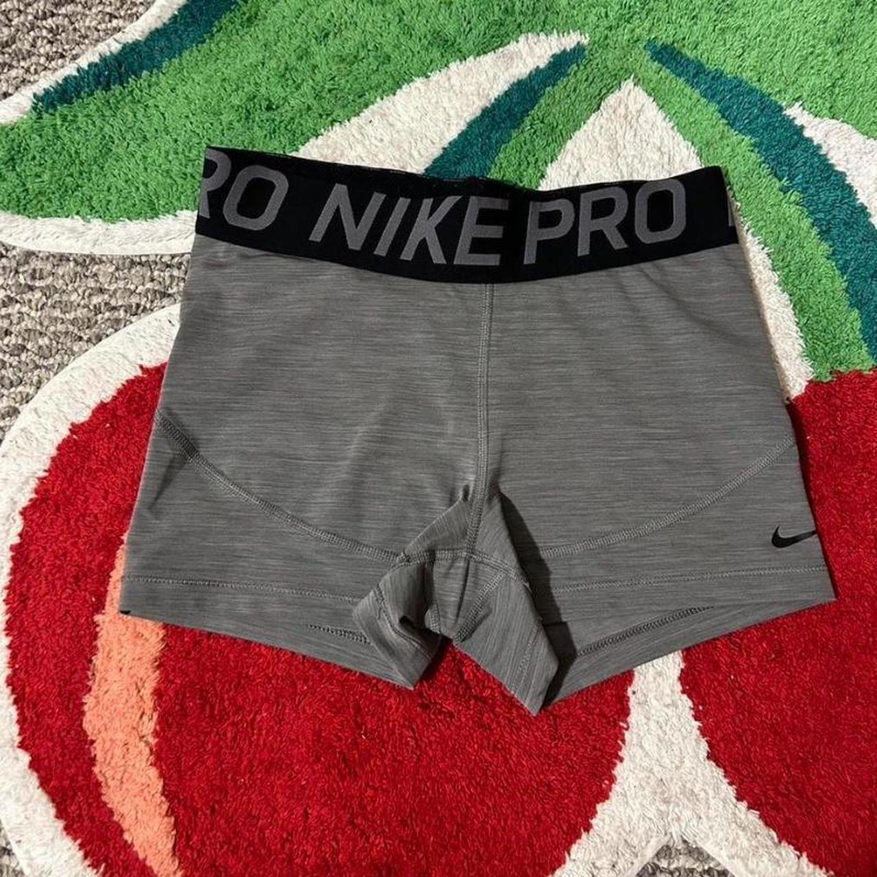 gray nike pro shorts size medium fit snug no flaws - Depop