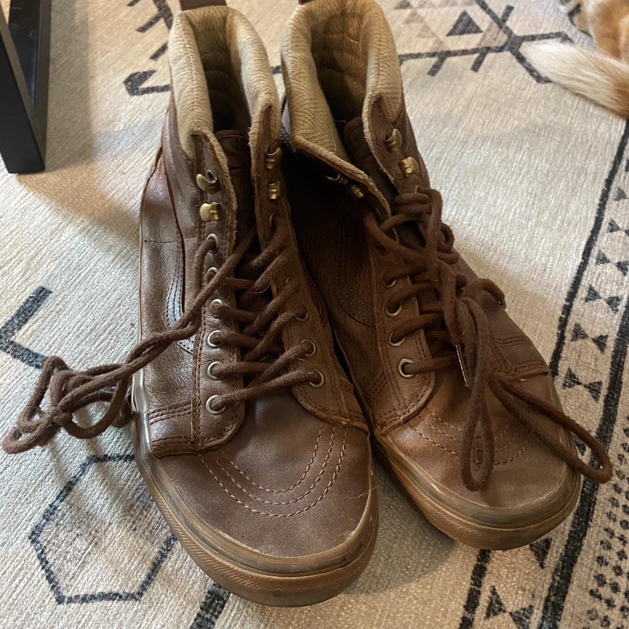 Vans leather hi tops! Mens size: 10.5 - Depop