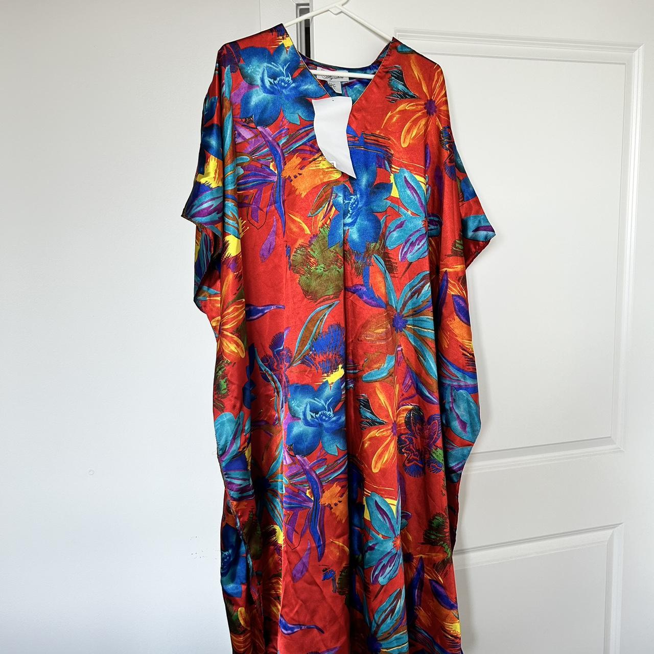 Long silky floral caftan, brand new with tag - Depop