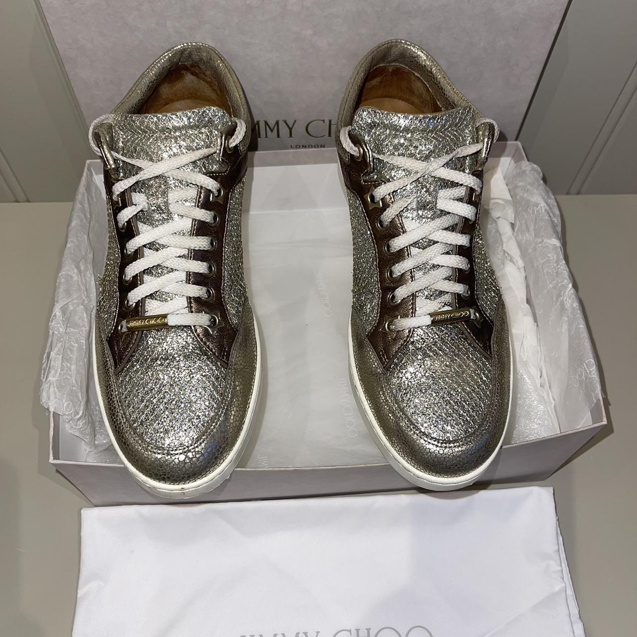 jimmy choo miami silver trainers