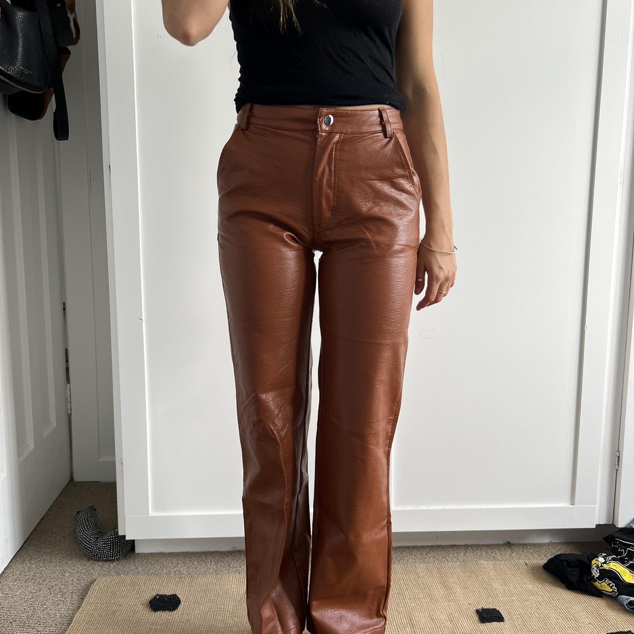 パンツ Trophy Clothing Pioneer Trousers Brown Tiger Mist Brown Leather pants | Depop