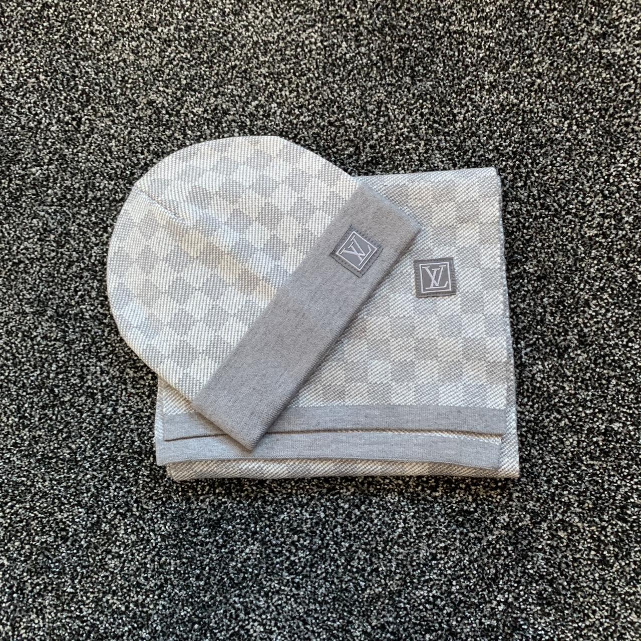 Louis Vuitton Scarf And Hat Set Grey (COMES WITH... - Depop