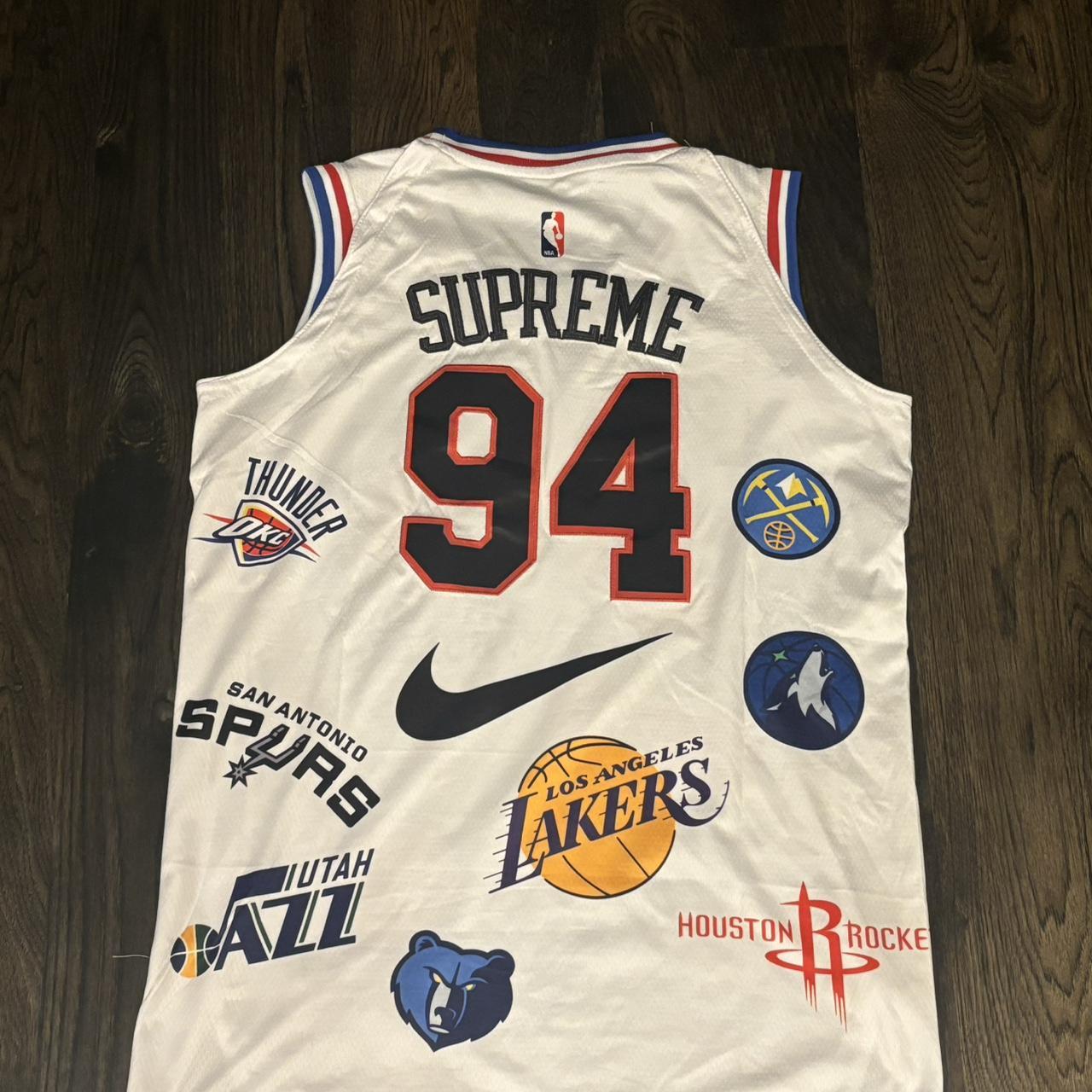 NBA X SUPREME JERSEY WHITE SIZE 48 FITS LIKE A. Depop