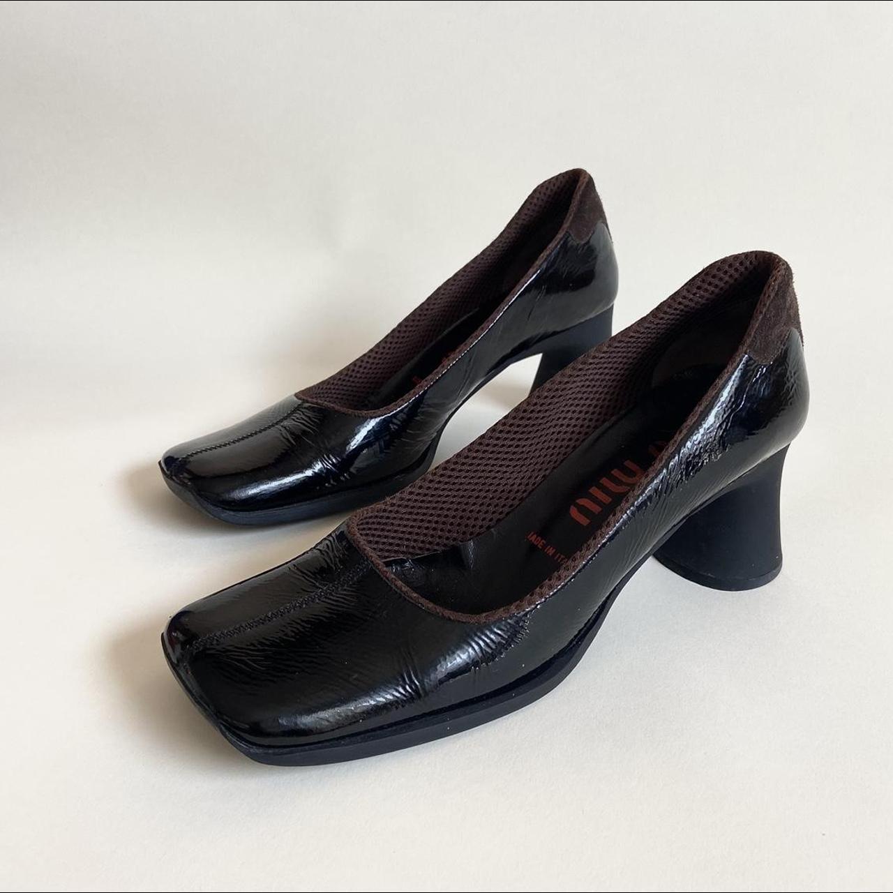 Miu Miu FW1999 black patent leather square toe pumps... - Depop