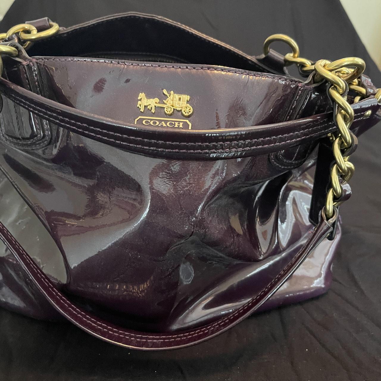 Purple patent leather coach purse hot sale