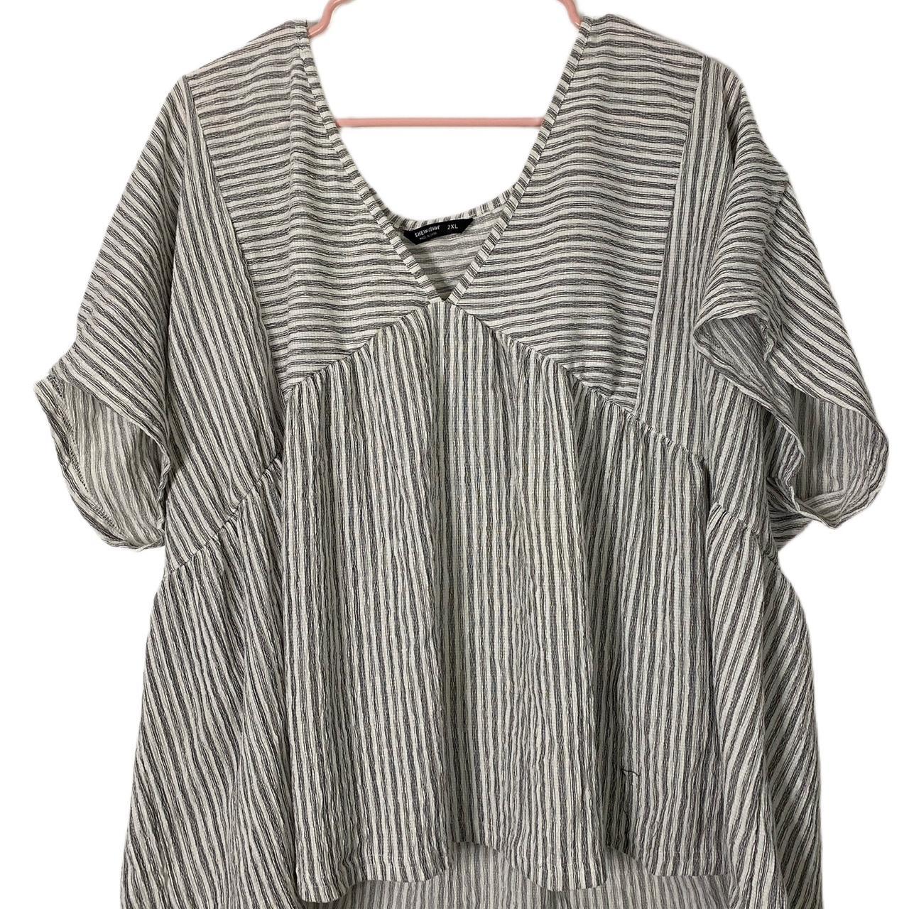 shein white and grey striped blouse - Depop