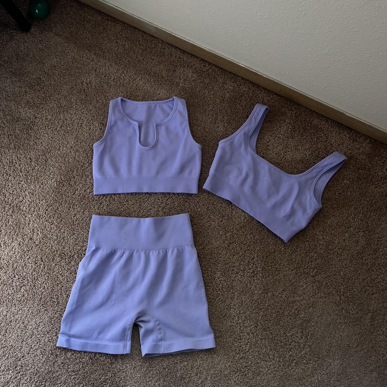 Preloved SHEIN purple sports bras & short 3 Piece - Depop