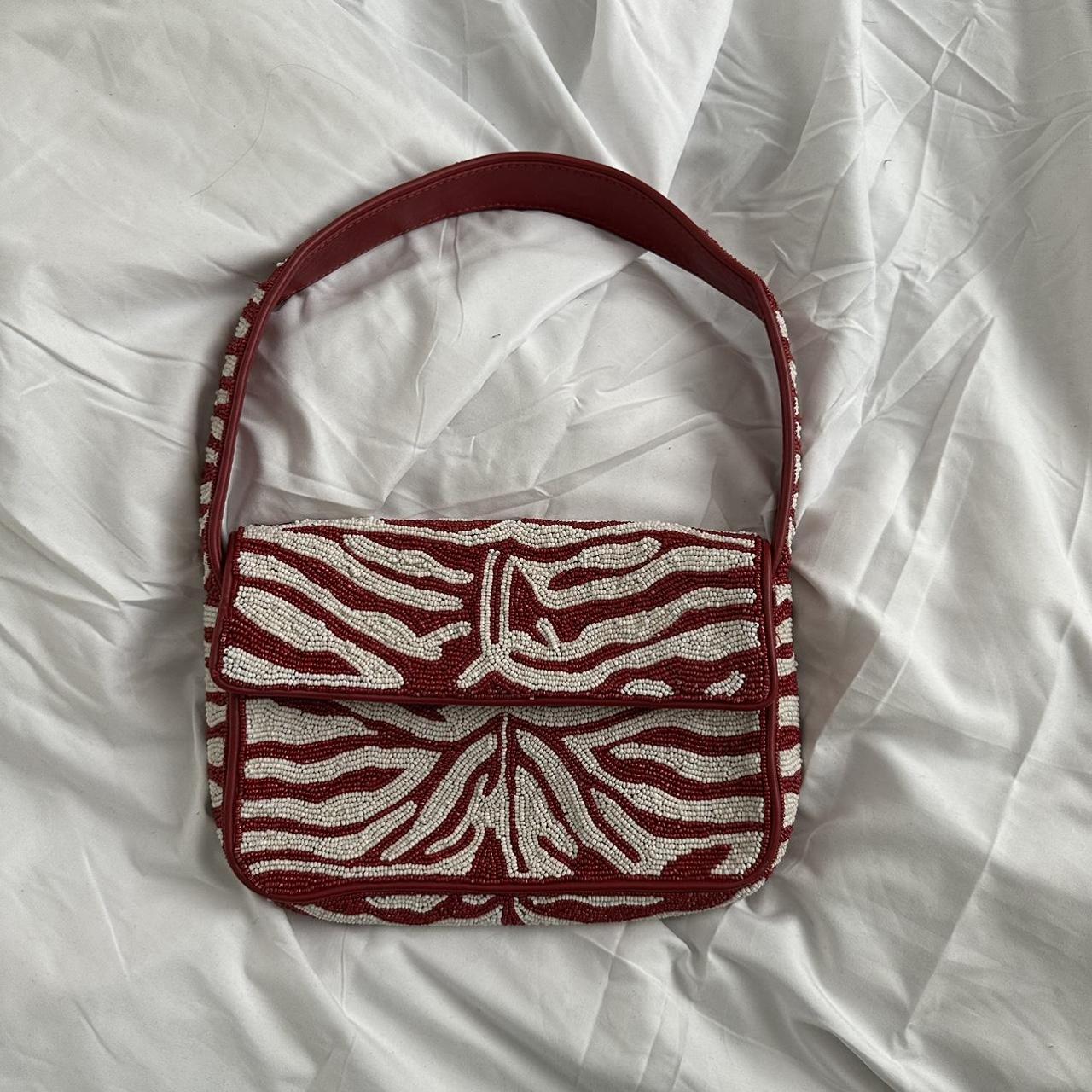 STAUD Tommy Beaded Bag in Red Zebra - Depop