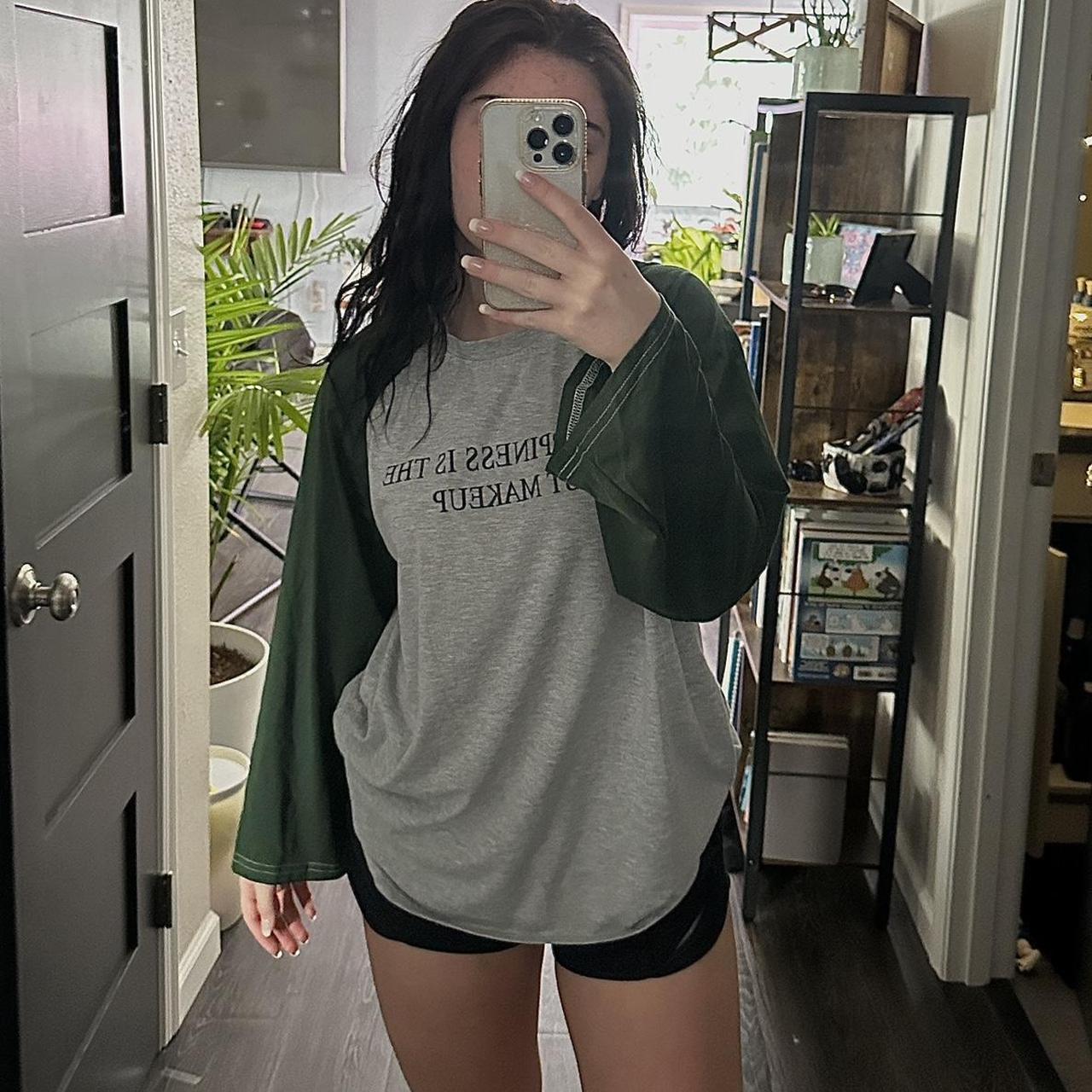 simple cute lounge shirt green/grey fits... - Depop