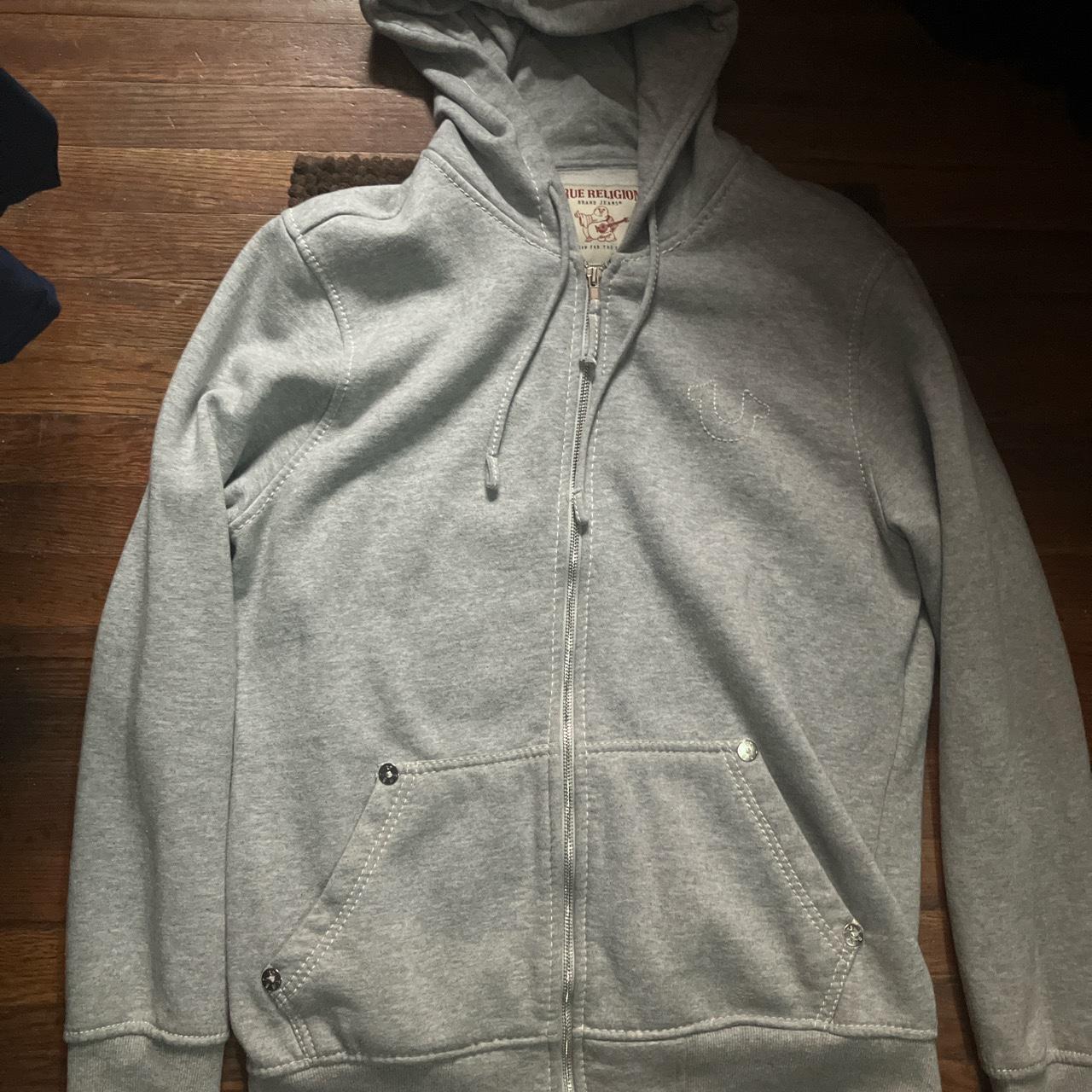 Heather grey true religion hoodie Size L fits like... Depop