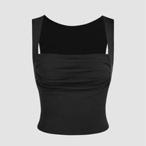 Solid Ruched Square Neck Crop Top