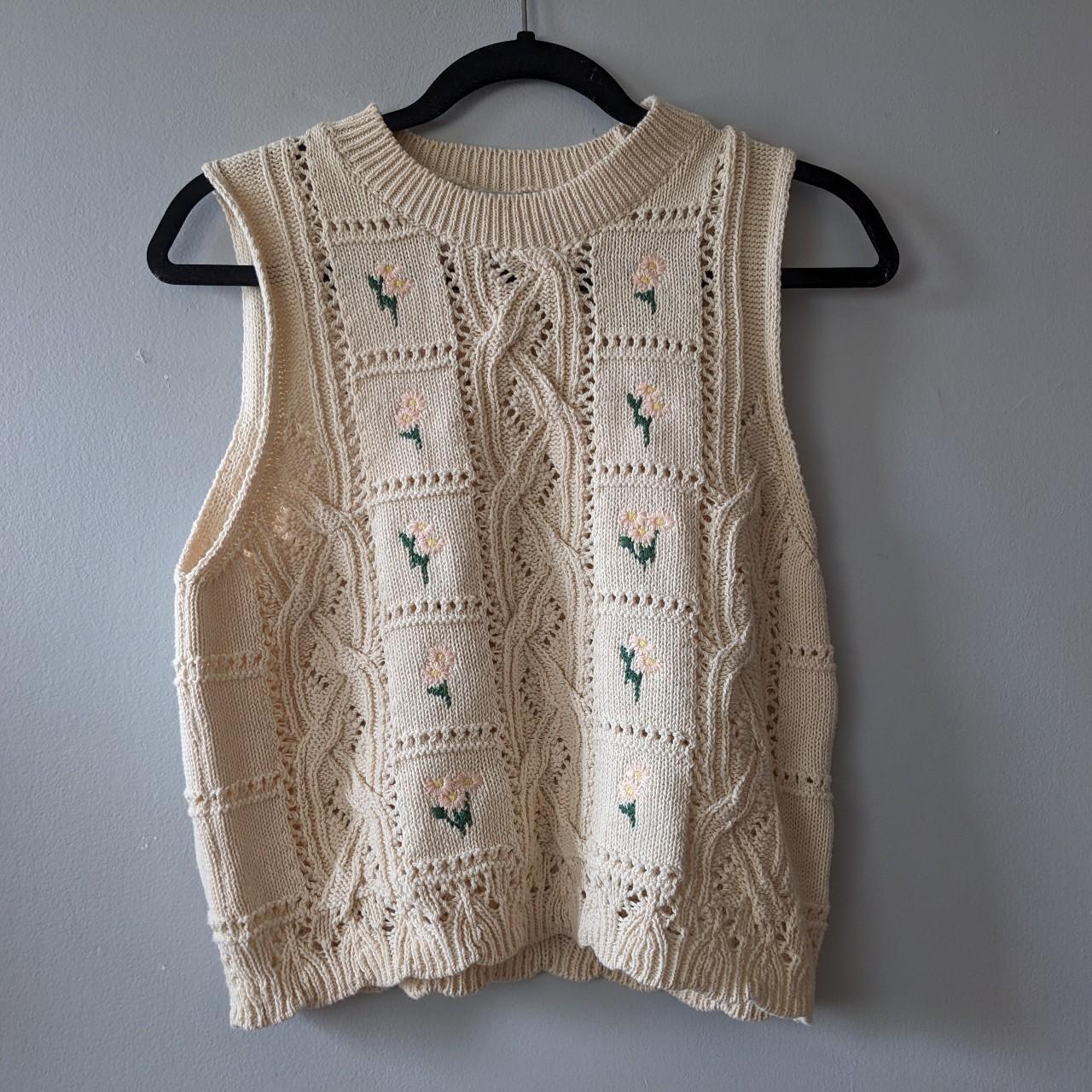 🪢 cable knit cream sweater vest 🪢 🌷 sweet flower... Depop