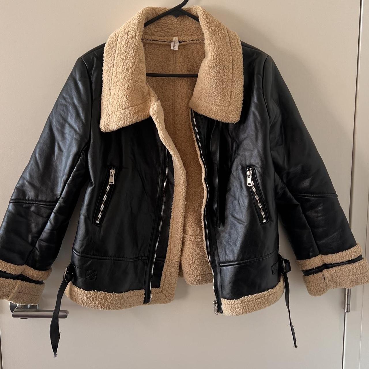 Leather jacket Size : m Colour : Black exterior,... - Depop