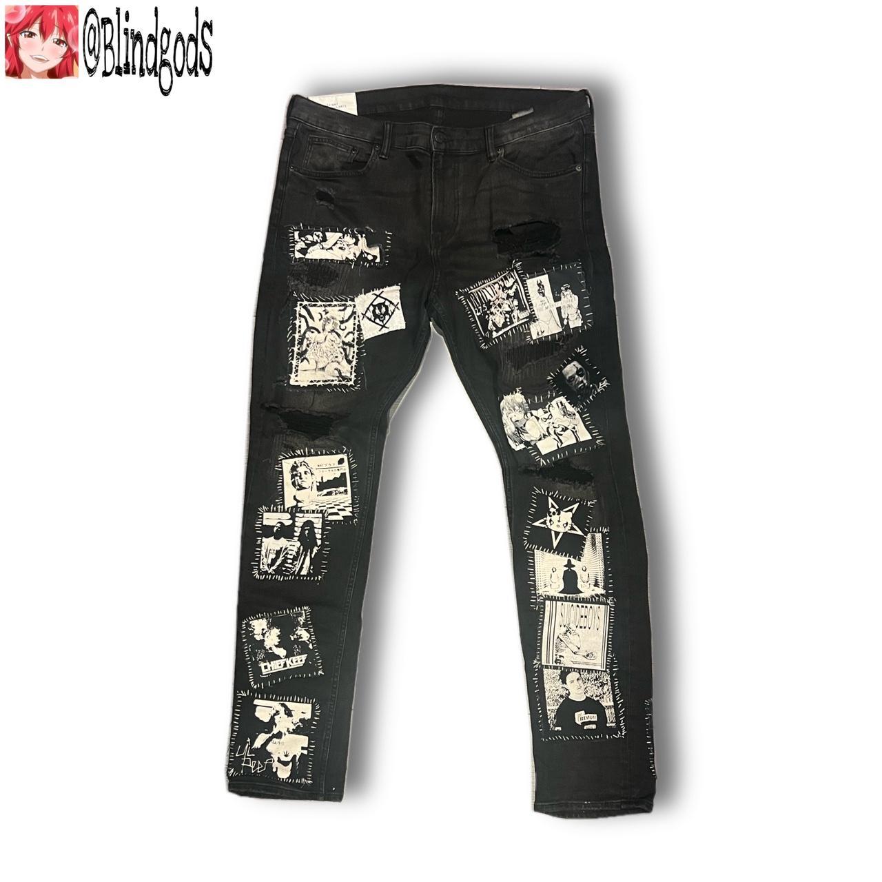 Mst city morgue style patch work black denim jeans... - Depop