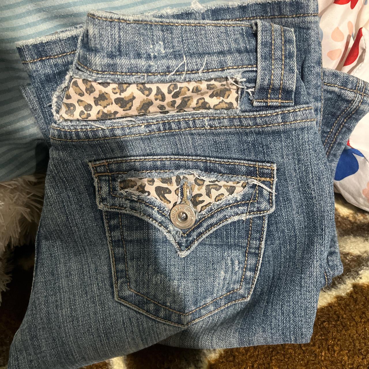 Low rise flare jeans CHEETA PRINT ON BACK - Depop