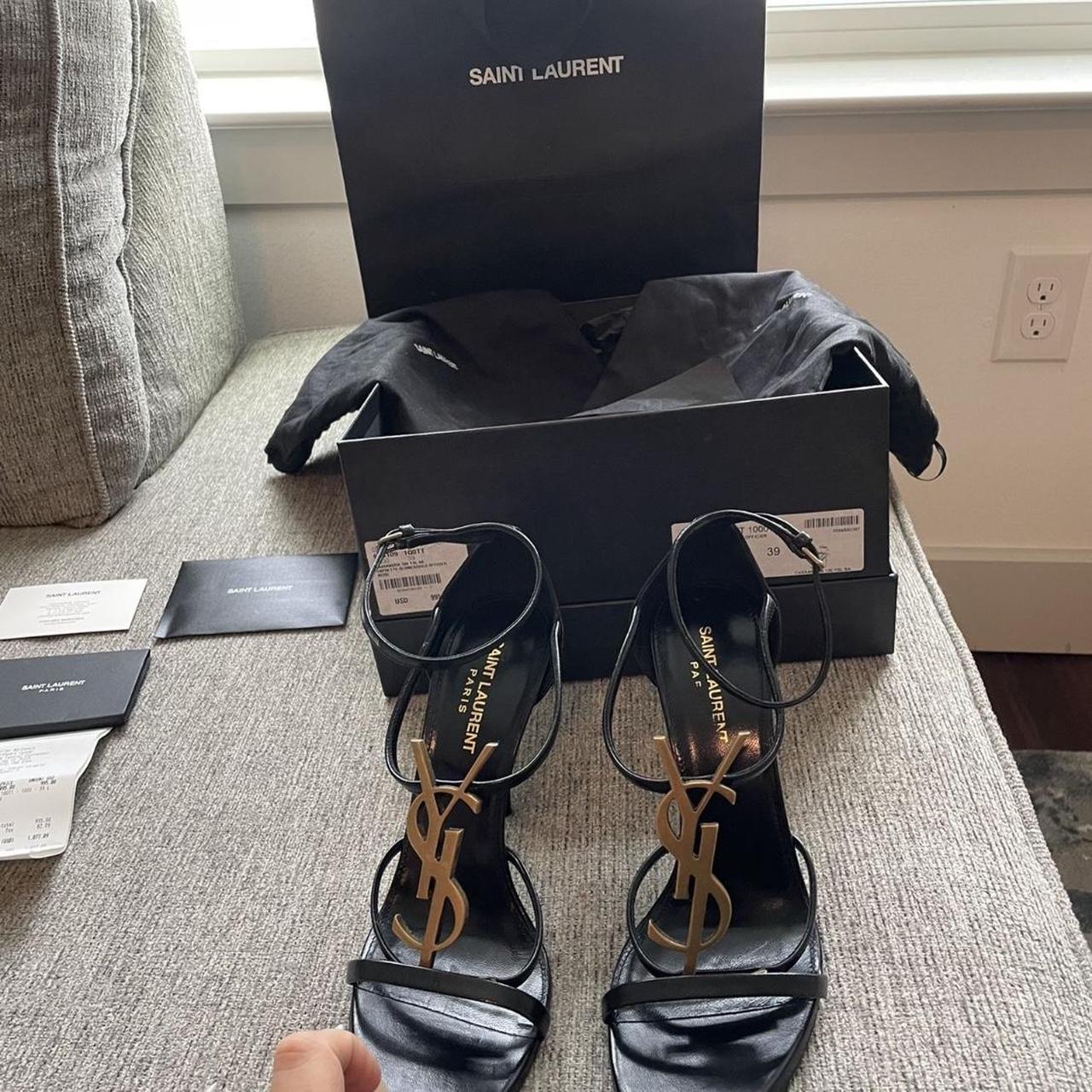 Yves Saint Laurent, Shoes, Ysl Logo Pumps Gold Heel Size 39