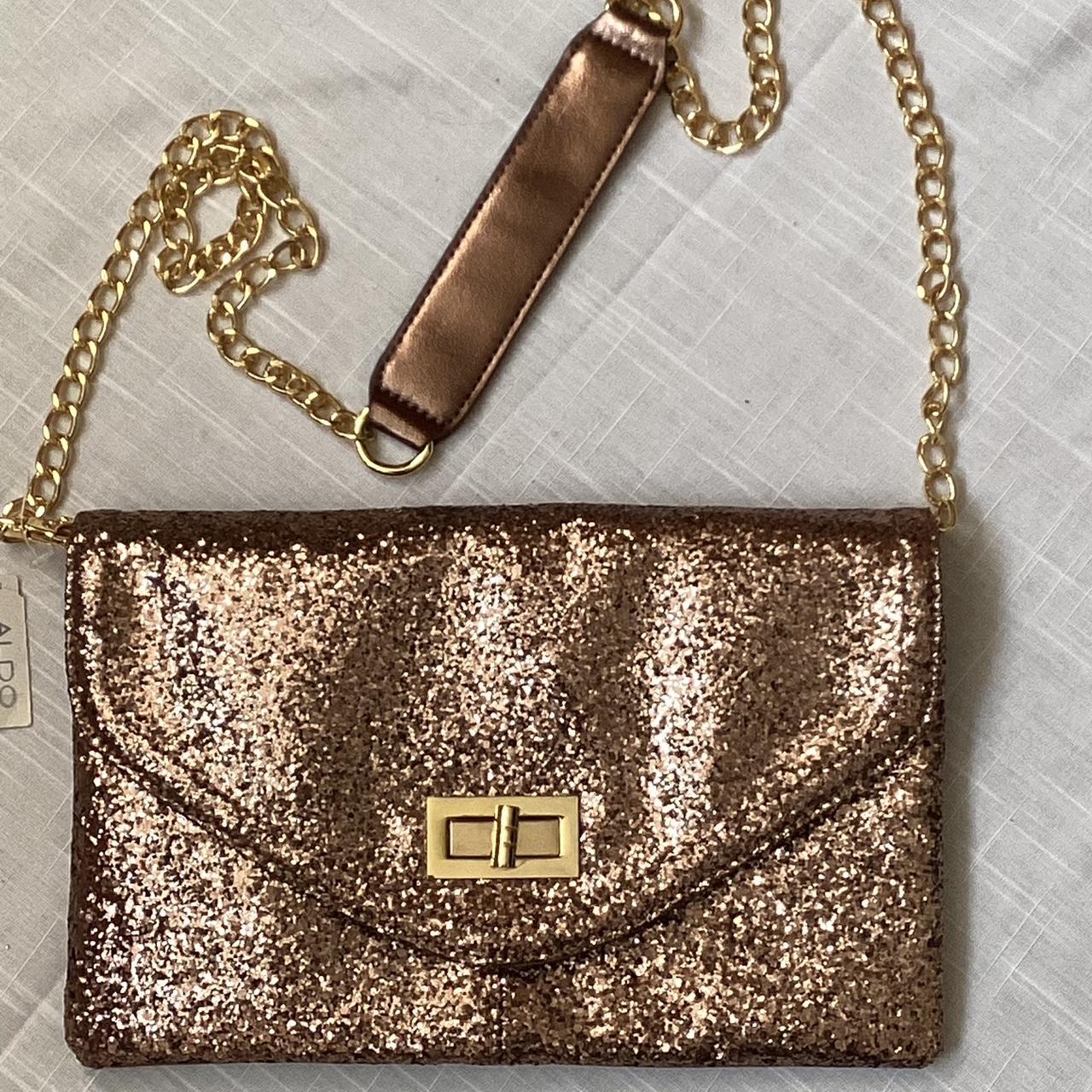 Aldo evening bag clutch in bronze color with gold Depop