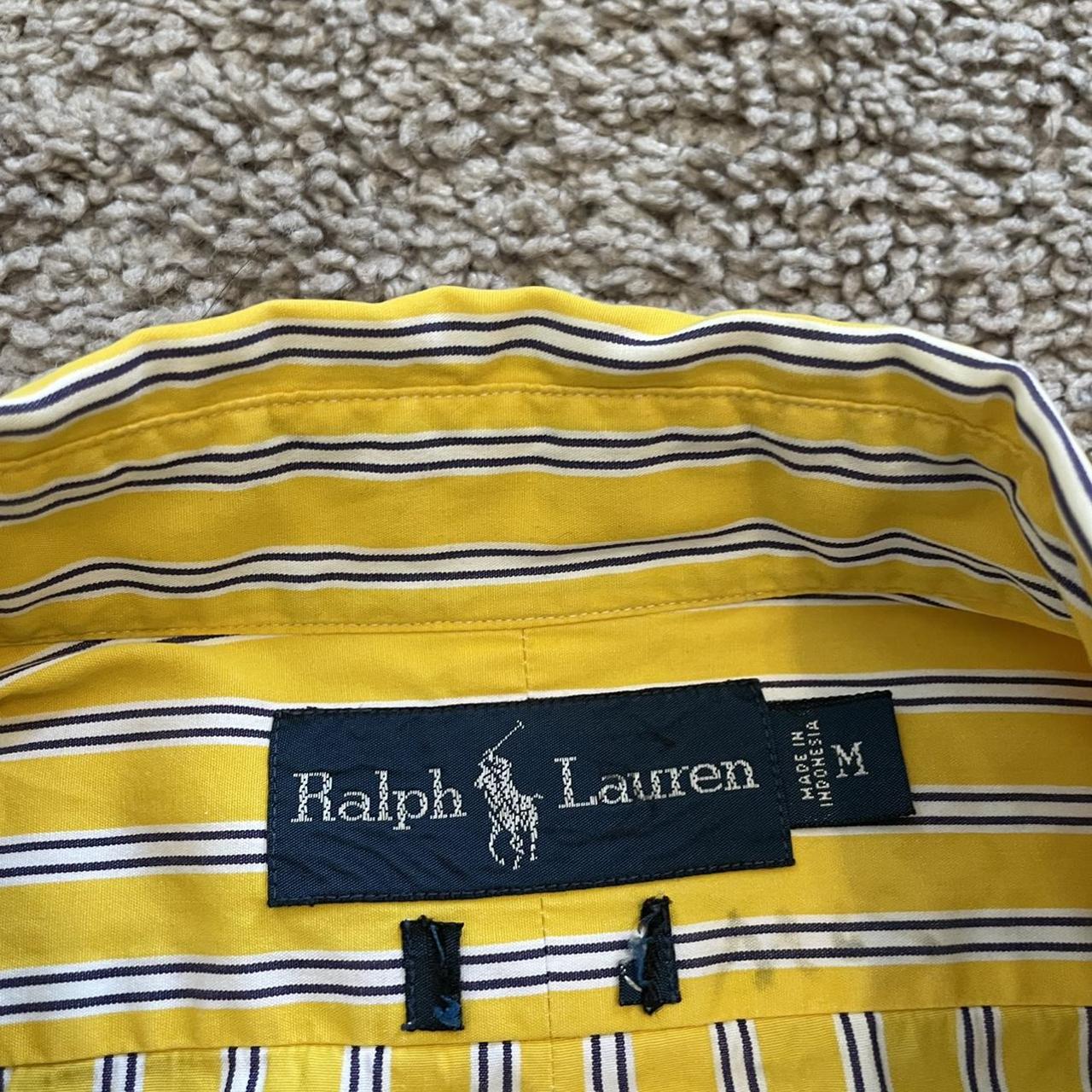 Medium striped yellow Ralph Lauren polo button up... - Depop