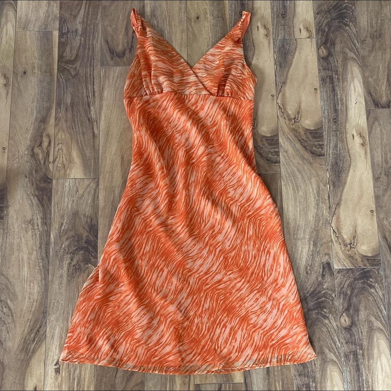 long orange slip dress! size 6 Depop