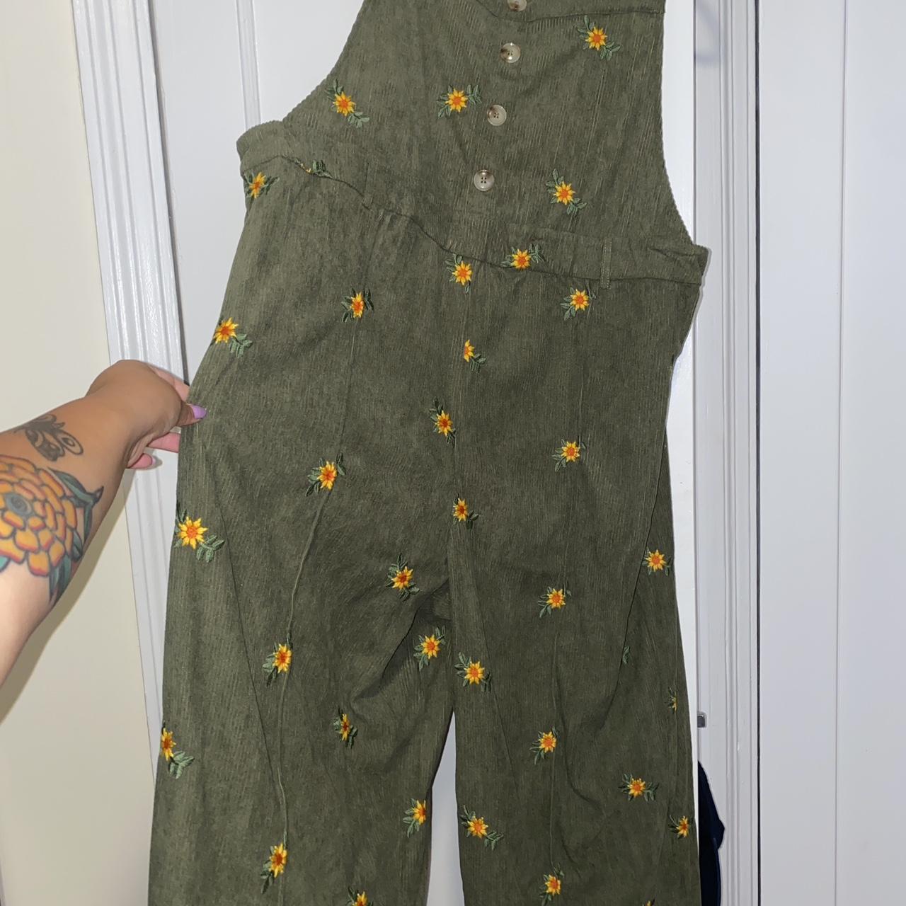 CIDER Corduroy Floral Print Pinafore Jumpsuit (never... Depop